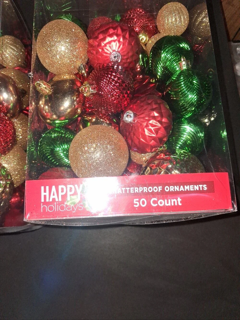 S/3 Happy Holidays 50 Count Shatterproof Ornaments (One Broken)